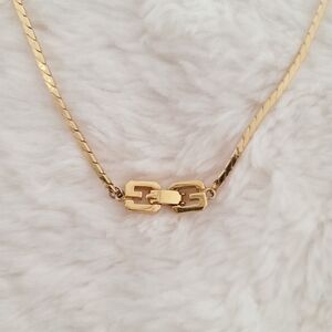 Givenchy Golden Tone Metal  Necklace G Link Chain Flat Herringbone Style